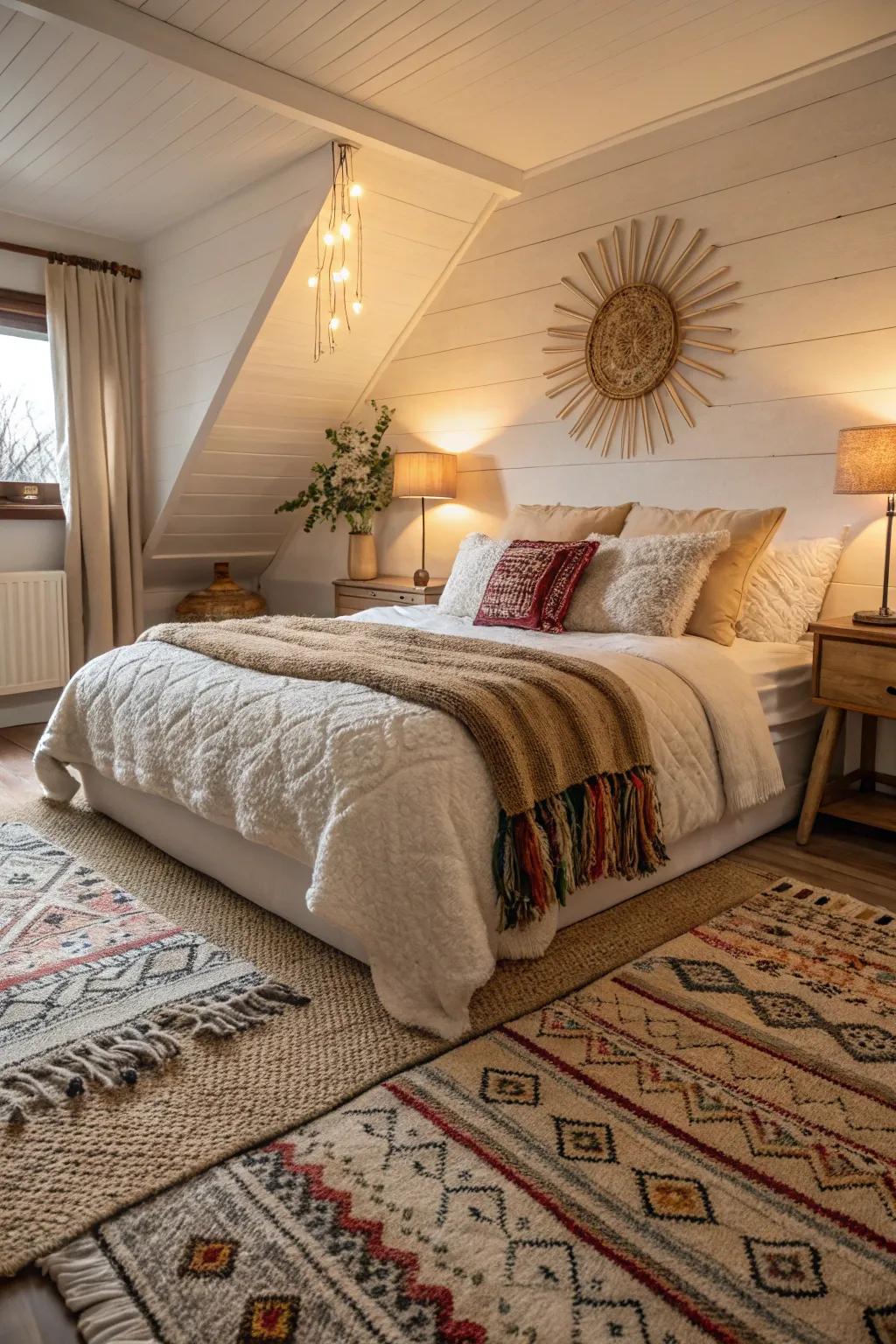 Layered textiles add opulence and dimension to a bedroom.