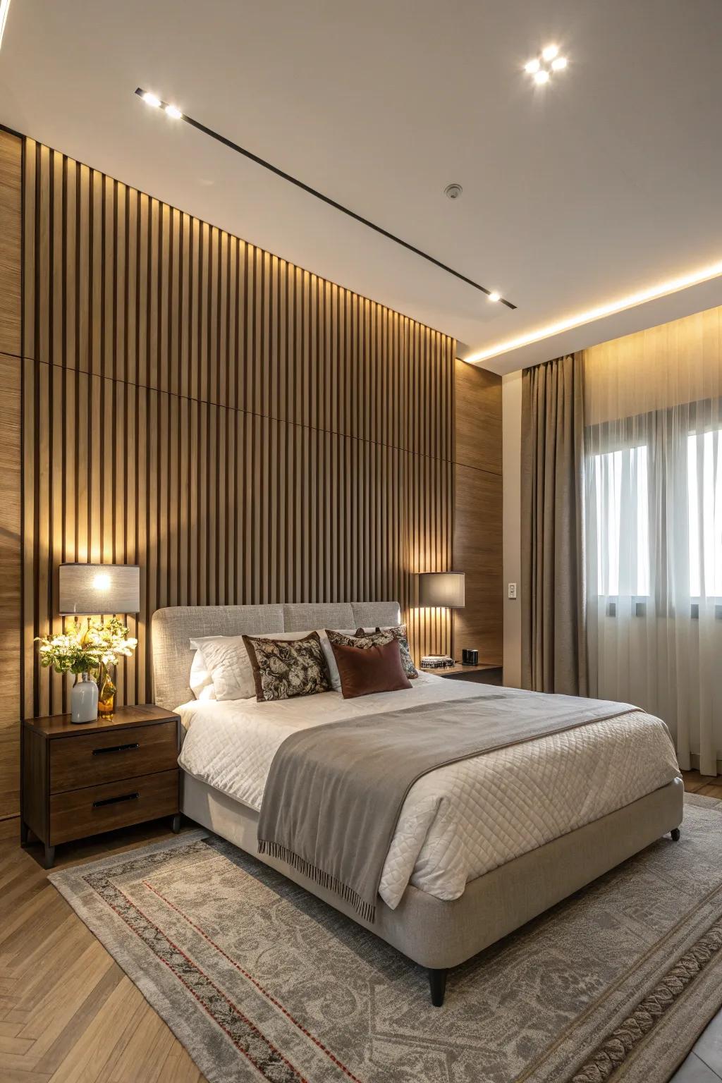 Vertical striped panels add height and refinement.