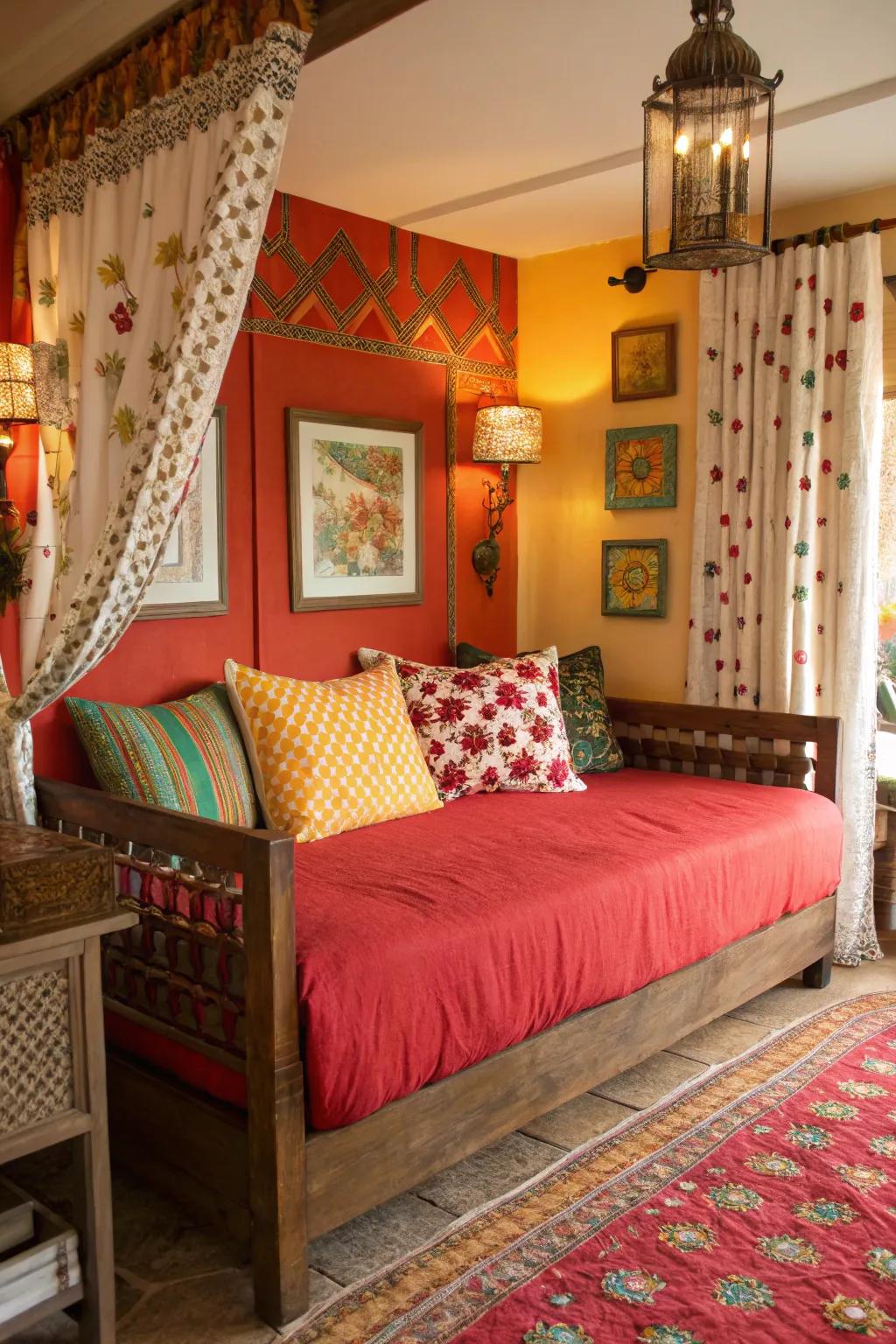 A bold burst of hue transforms a daybed into a striking feature.