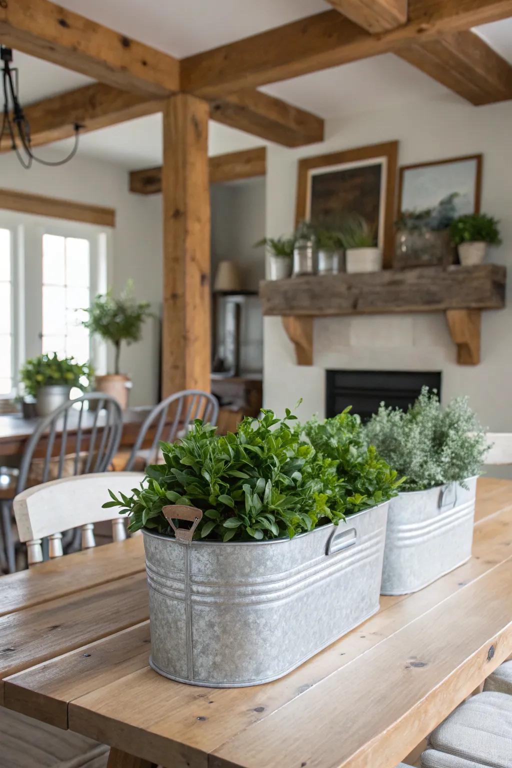 Galvanized steel introduces an industrial touch to the decor.