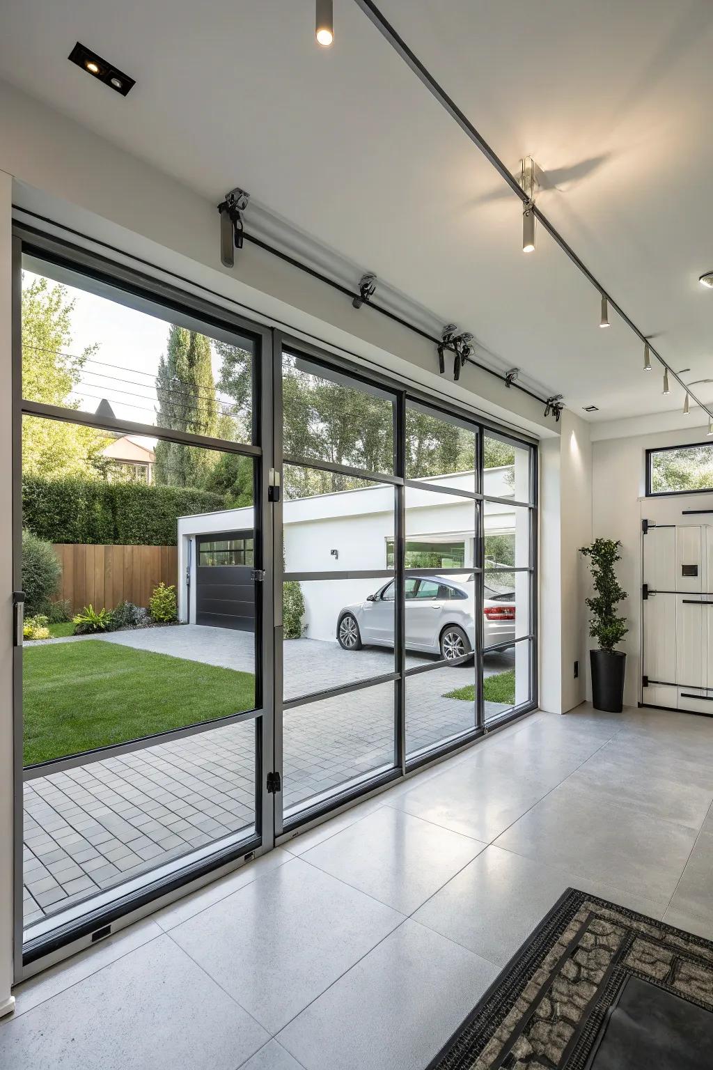 Enjoy a modern and bright space with transparent vehicle entryways.