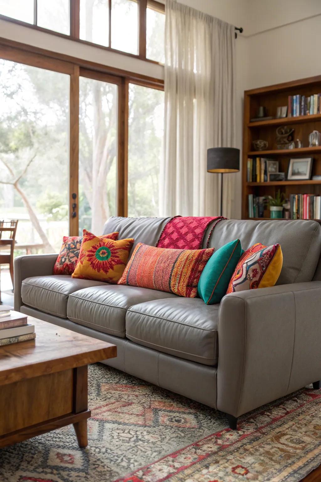 Strong color highlights creating a dynamic contrast in a modern living area.