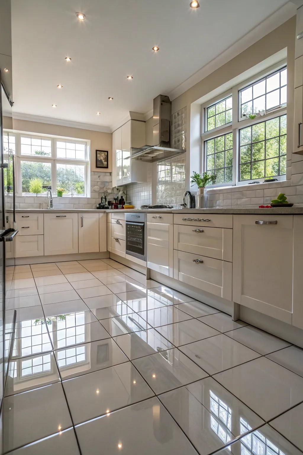Mirrored tiles add modern glam and depth to your kitchen.