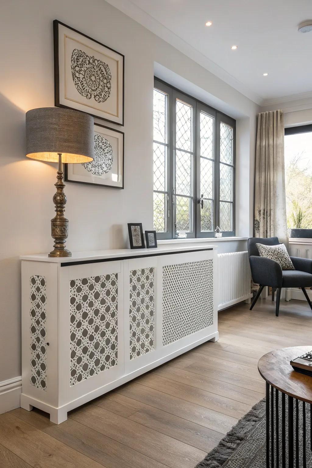 A radiator shield with adaptable panels for personal expression.