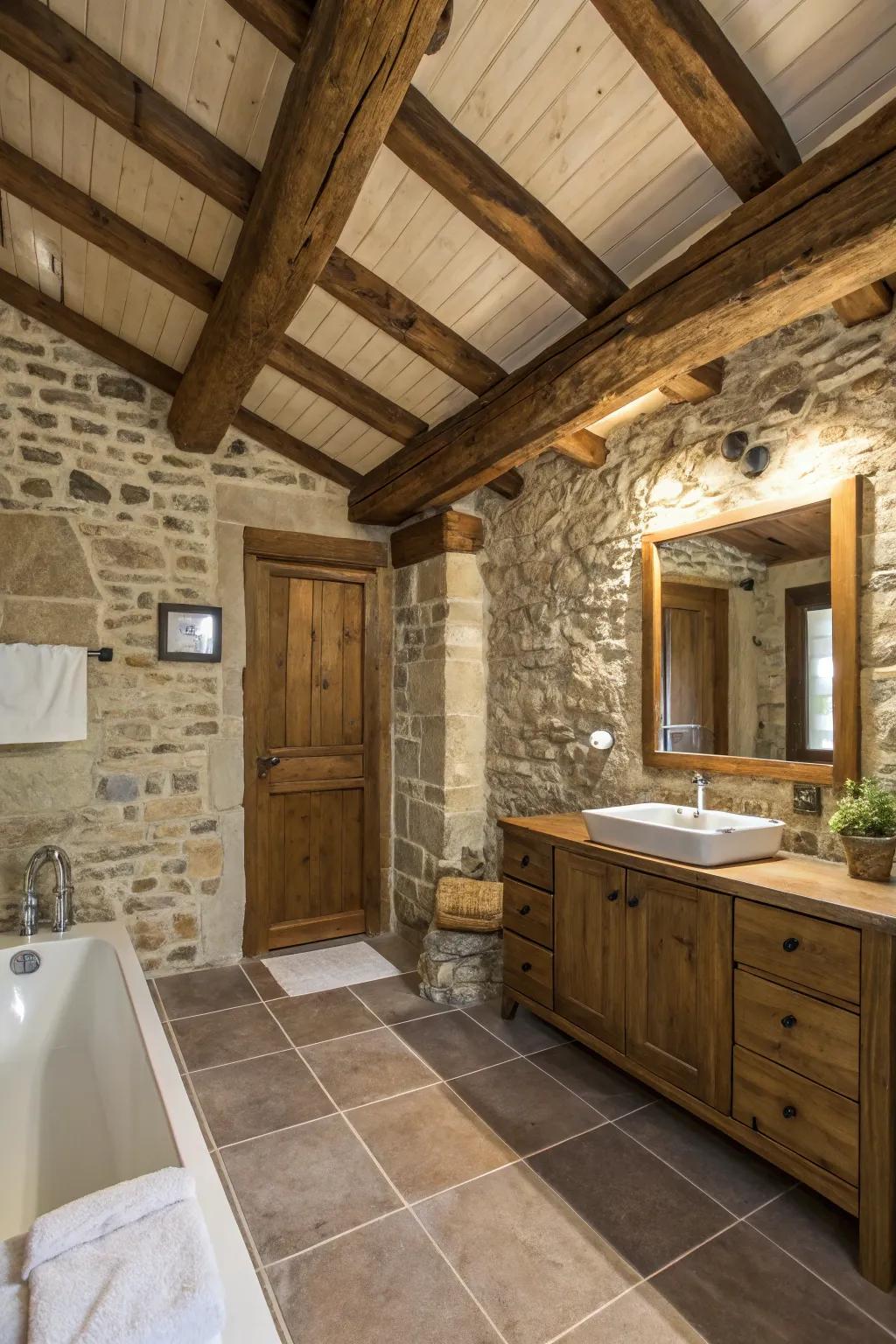 Exposed beams introducing a rustic and welcoming ambiance.
