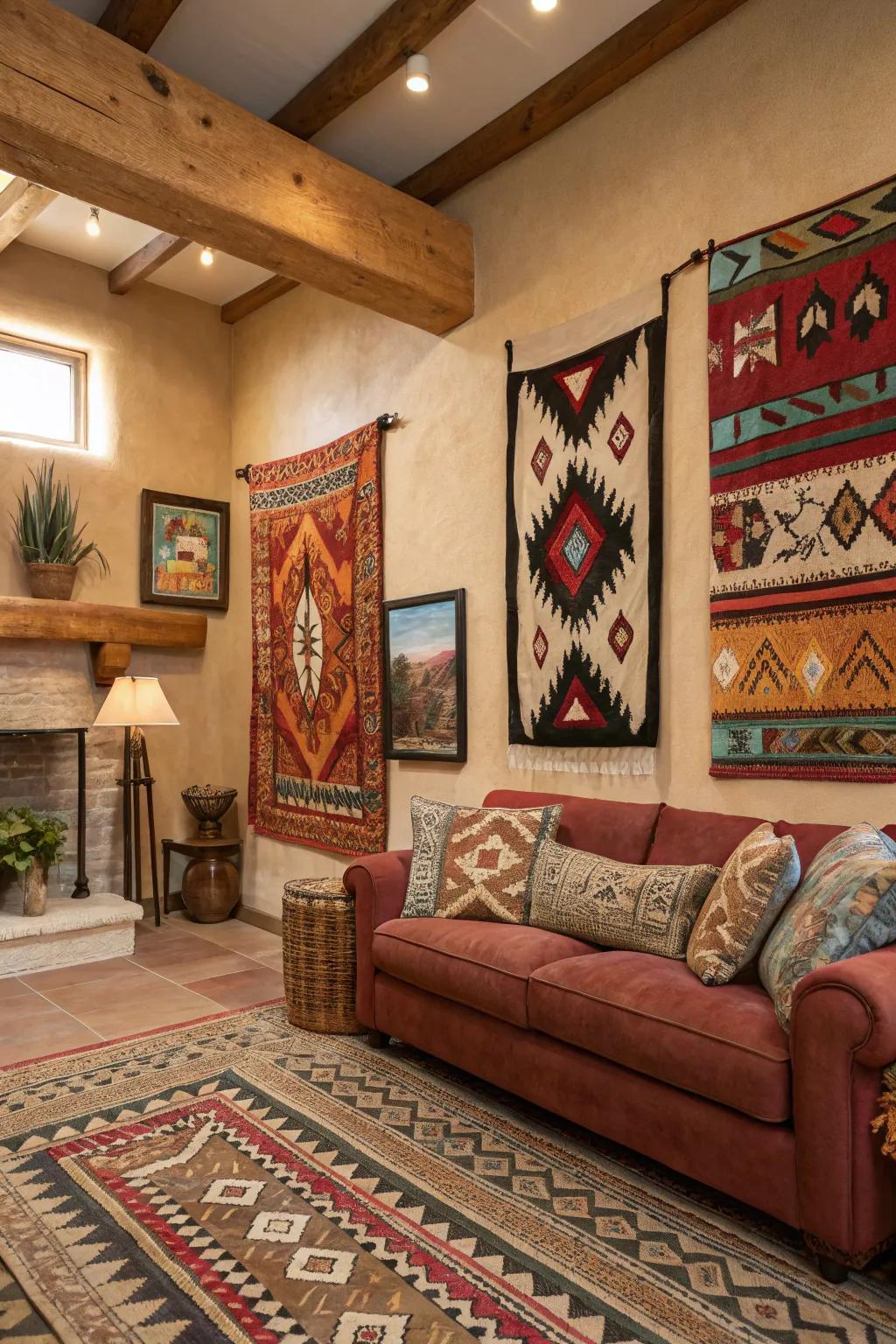 Bold art pieces create a striking statement.