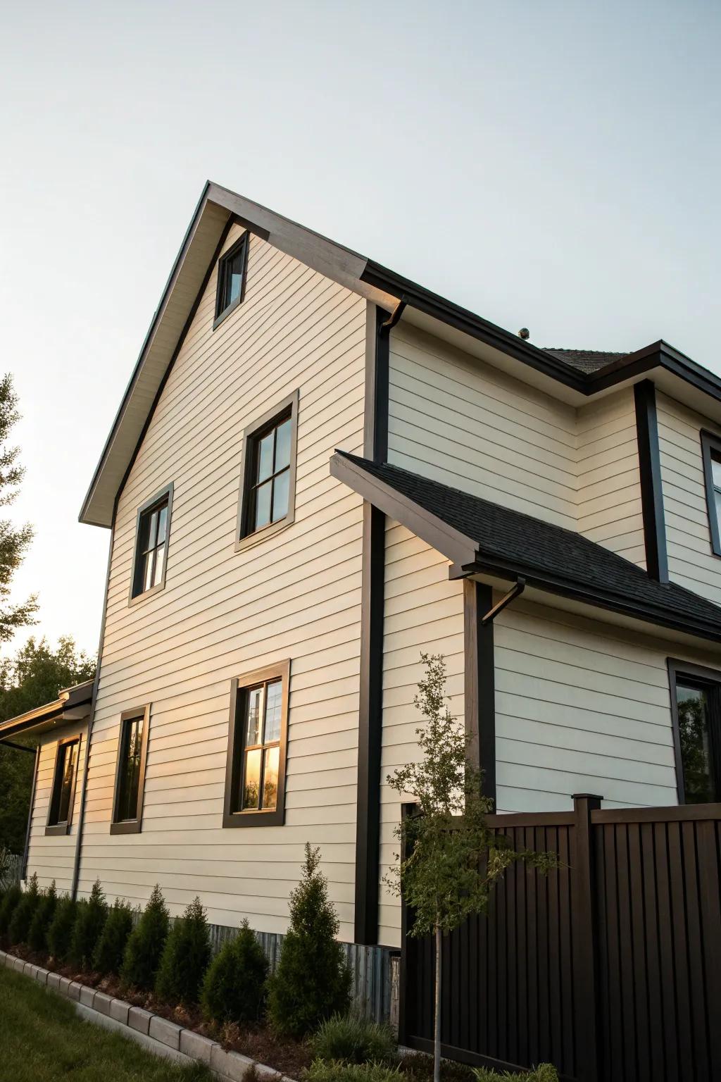 Striking contrast with light and dark cladding