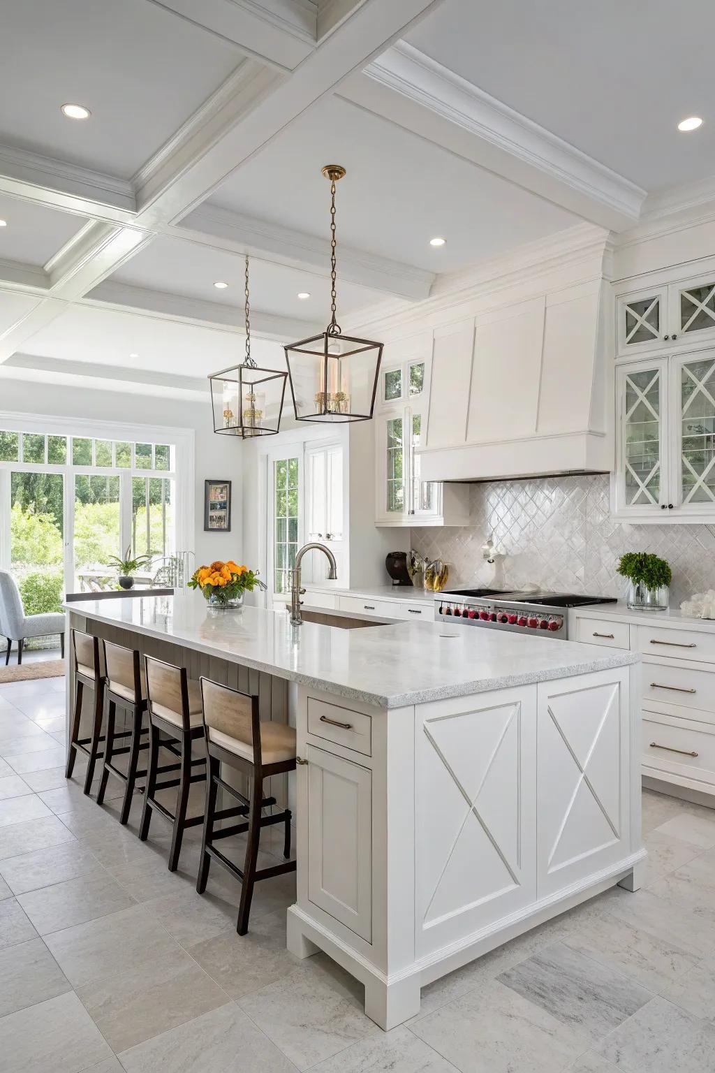 A signature island becomes the centerpiece of the kitchen.