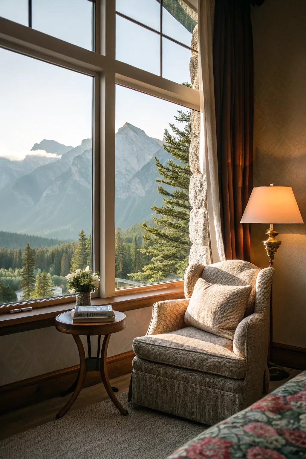 A quiet corner provides a peaceful escape with a scenic outlook.