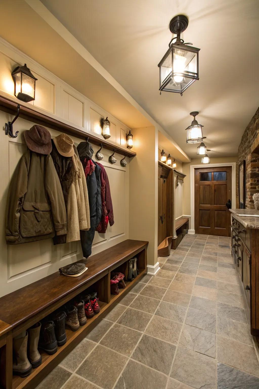 Lighting that enhances the entryway's functionality and mood.