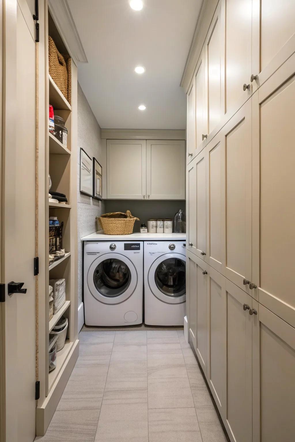 Hidden laundry nooks help keep a clean and streamlined appearance.