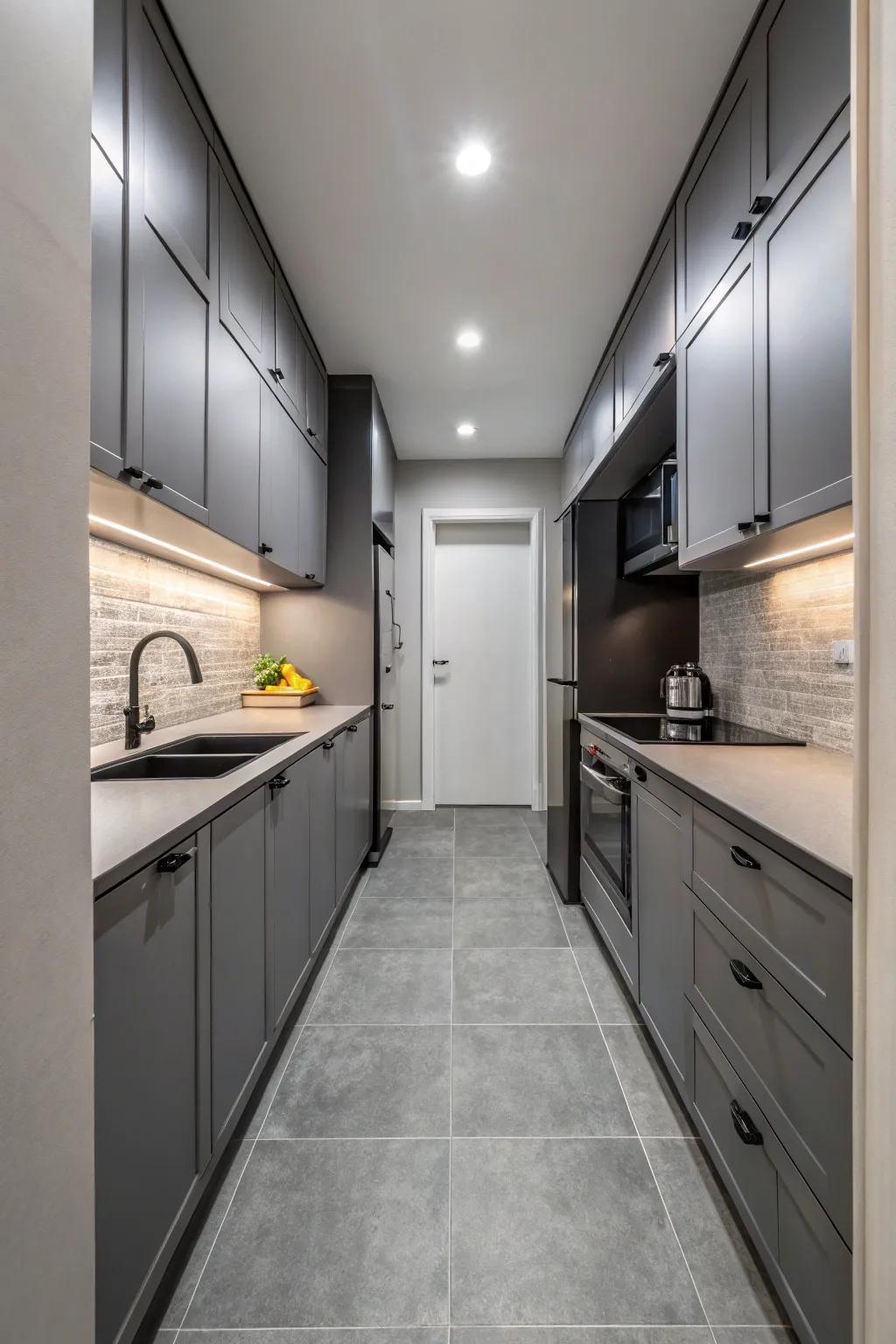 A unified color palette brings harmony to small kitchens.