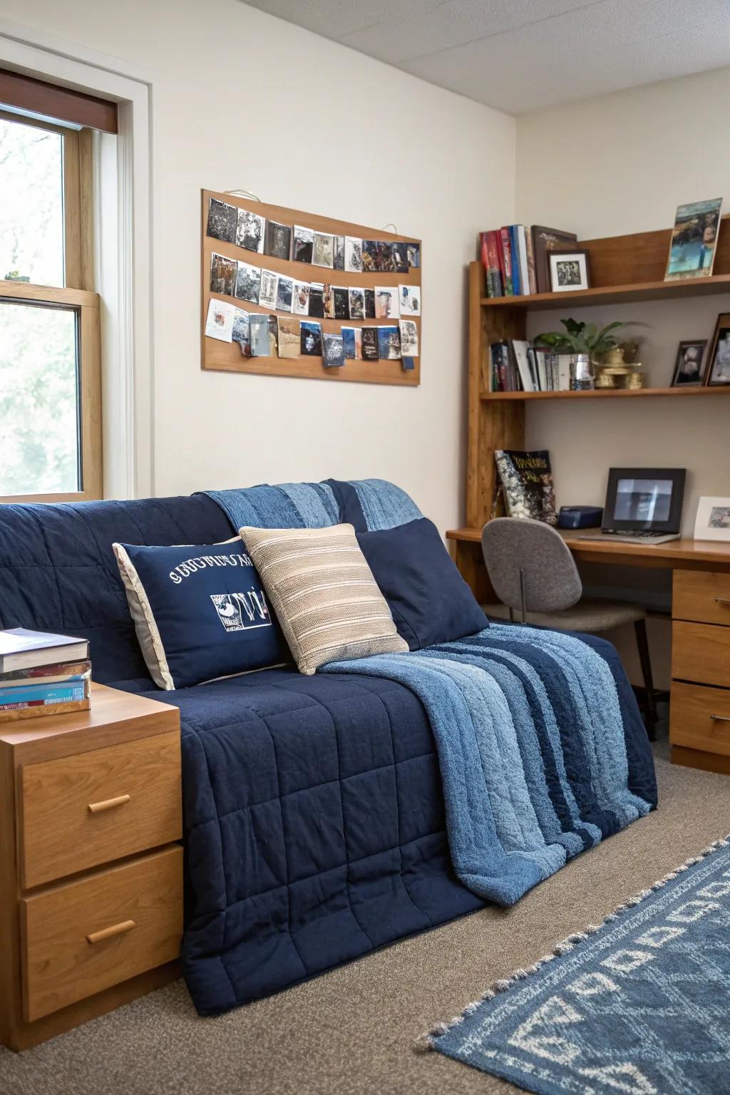 Combine fabrics to make a welcoming sitting area.