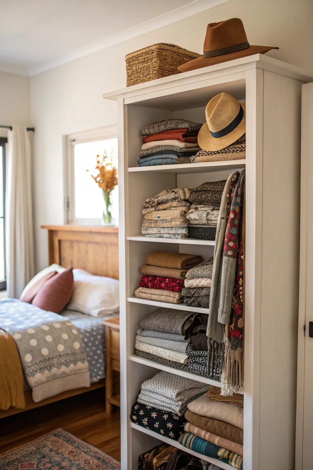 Bookshelves provide versatile storage options.