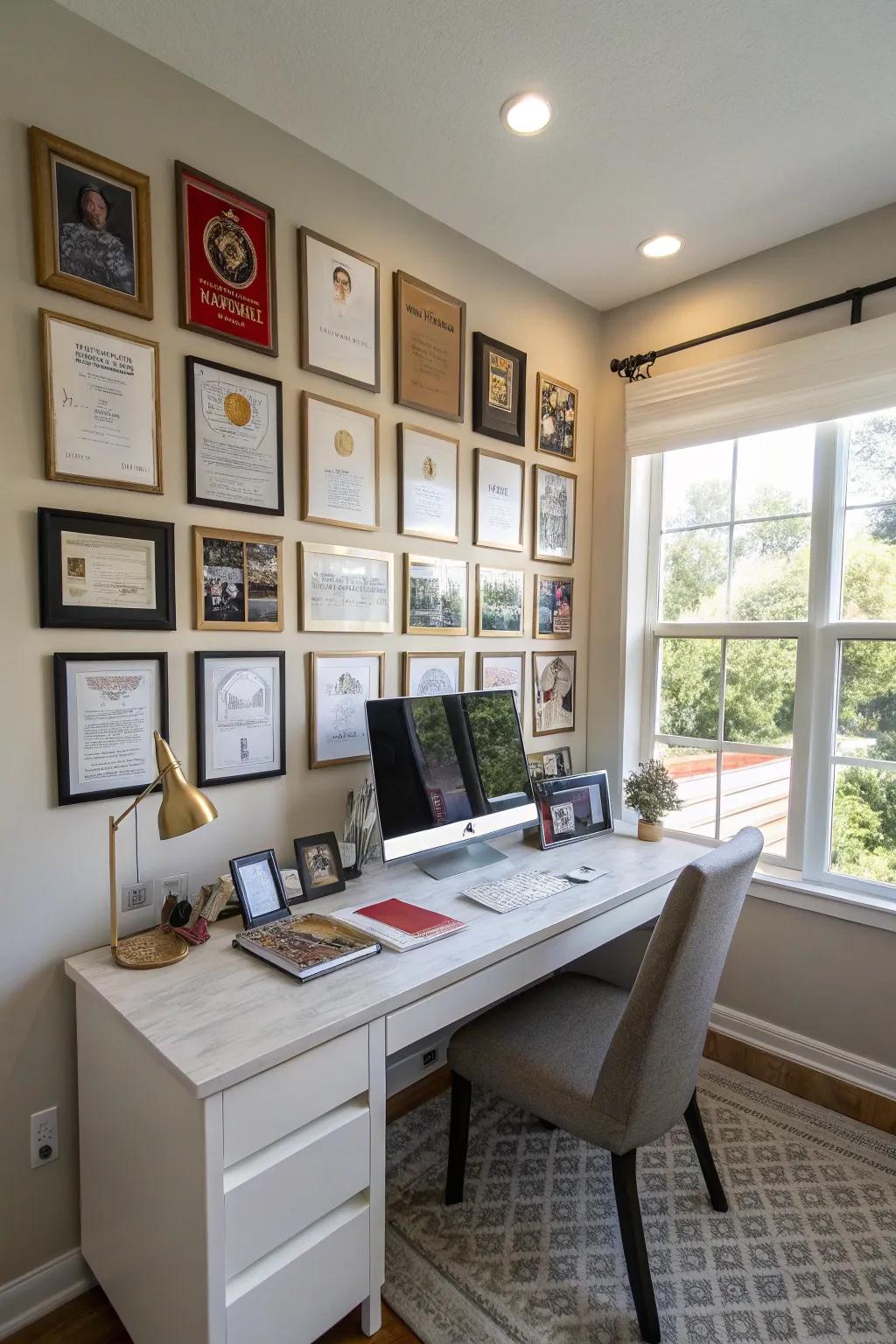 A display of achievements enhances a professional virtual background.