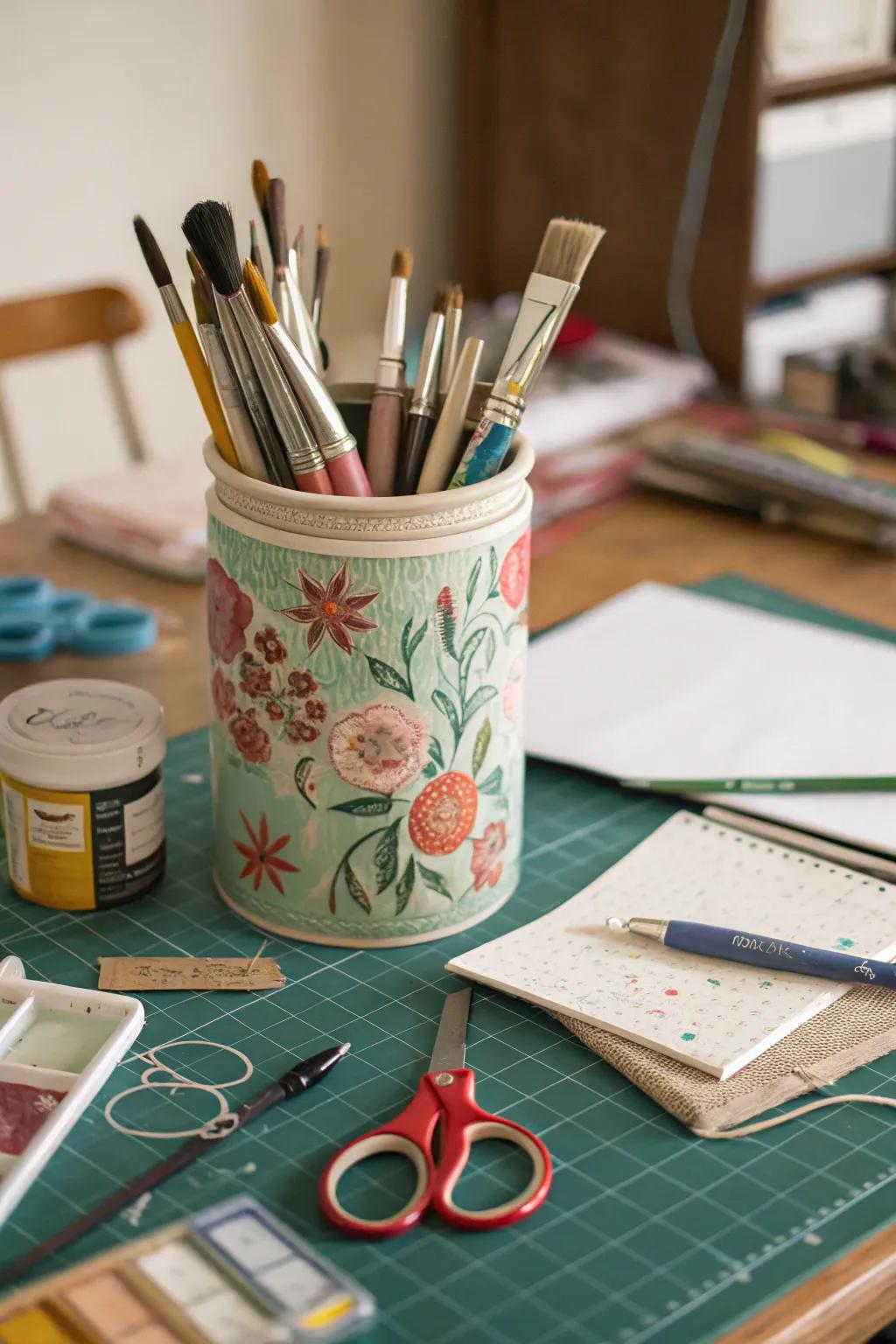 Use vintage jugs to arrange your craft supplies.