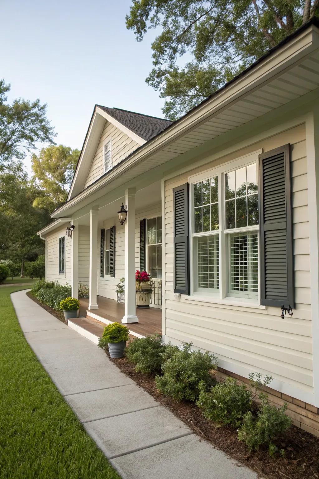Custom window frames and trim add sophistication to the siding.