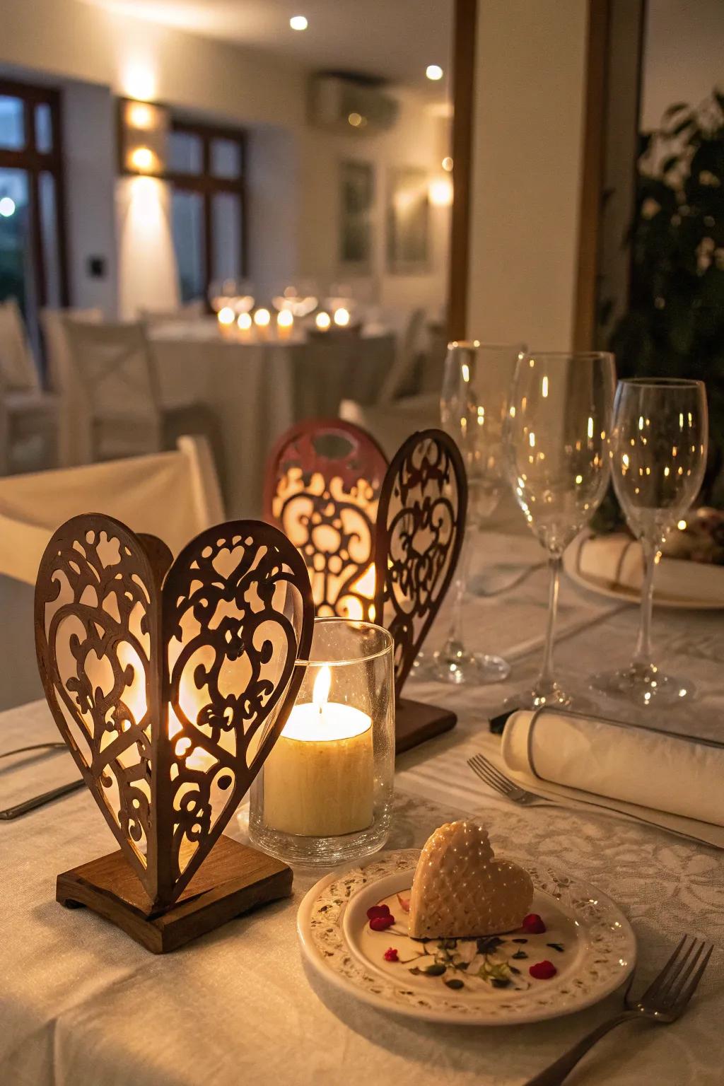 Open heart candle holders add warmth and charm to your table.