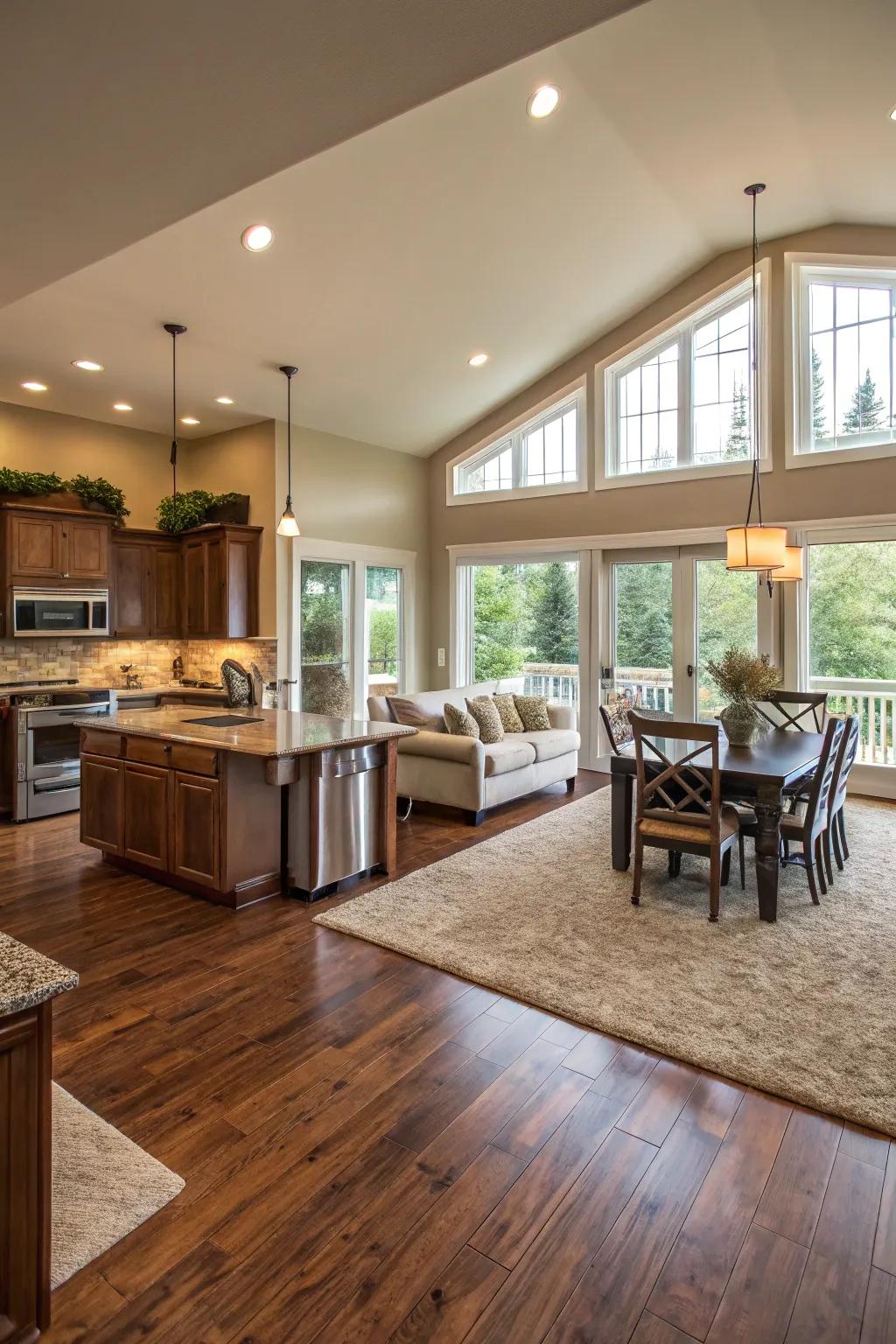 Zonal flooring defines areas without the need for walls.