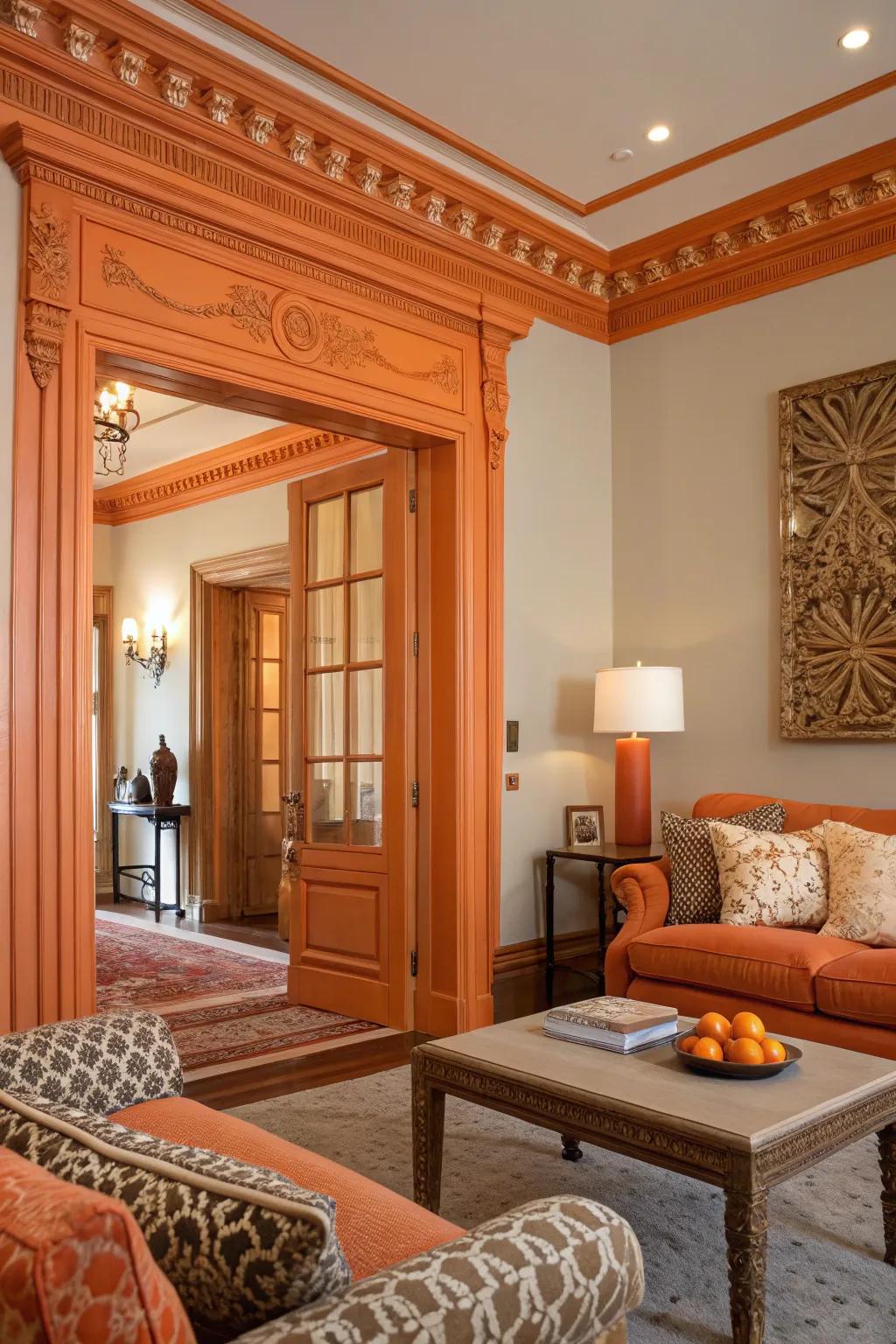 Orange accents highlight the architectural features, contributing a modern touch.