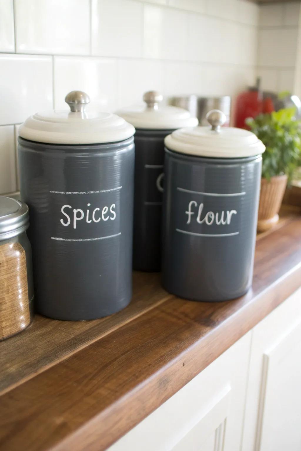 Slate paint makes it possible for very easy and changeable labeling.