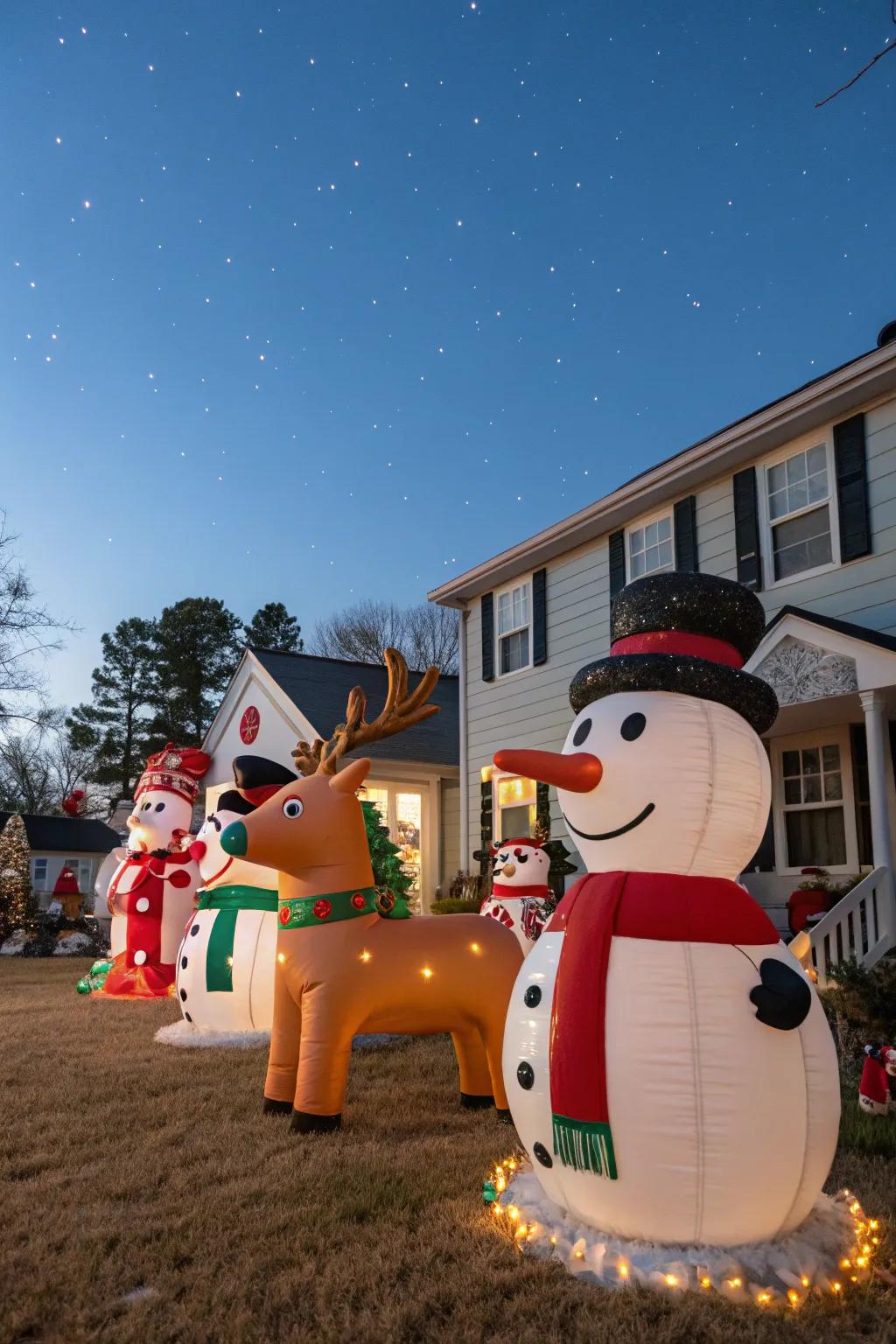 Transmit happiness through playful inflatable characters positioned in your landscape.