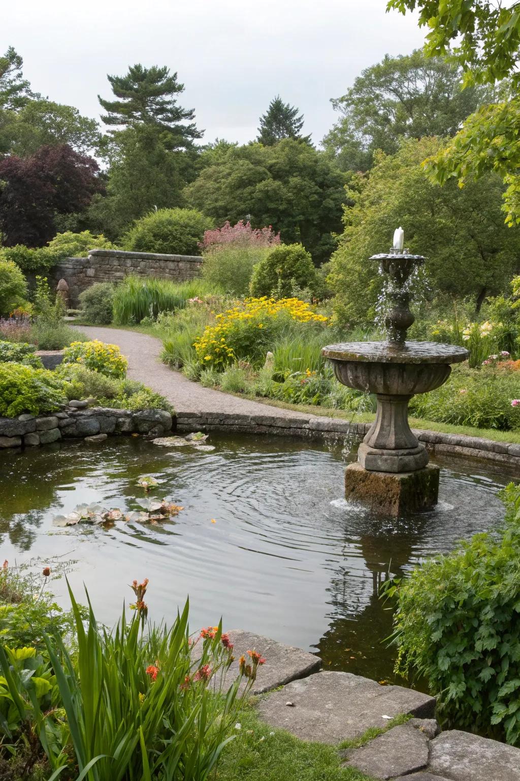 Water elements introduce serenity and elegance.