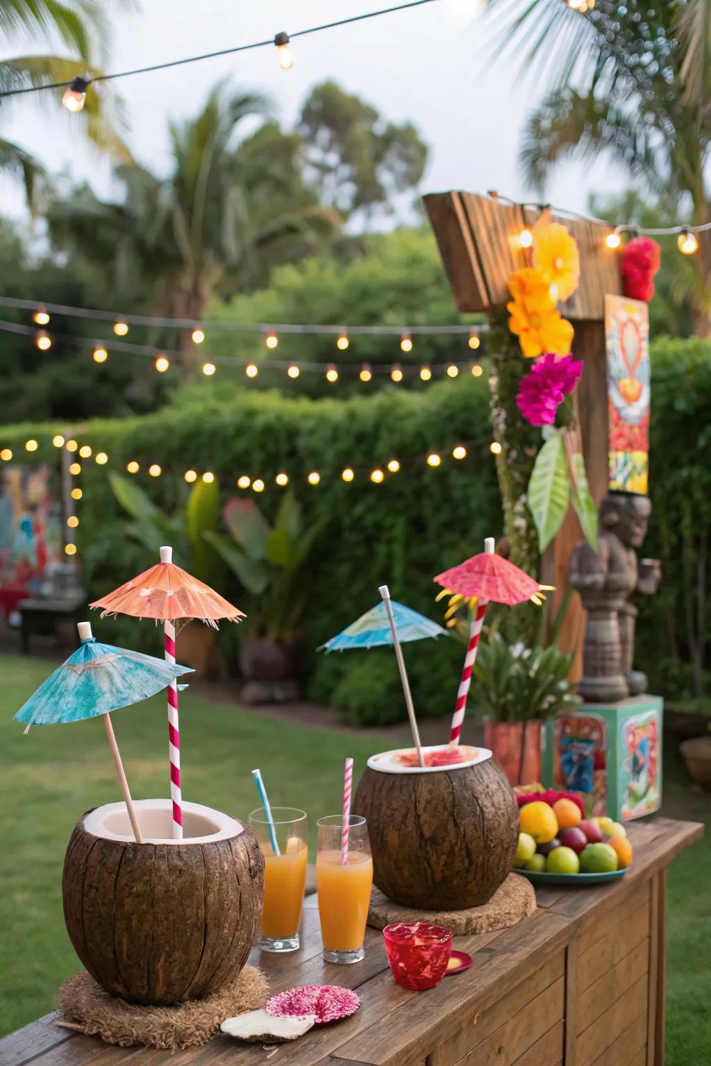 Themed drink stations add flair and refreshment.