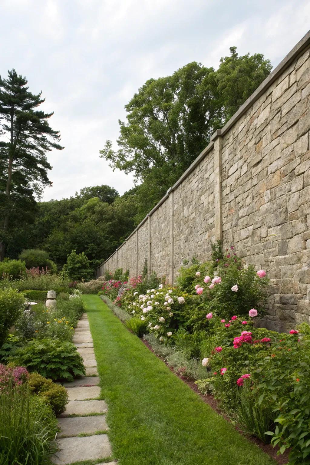 Stone walls offer both privacy and visual appeal.
