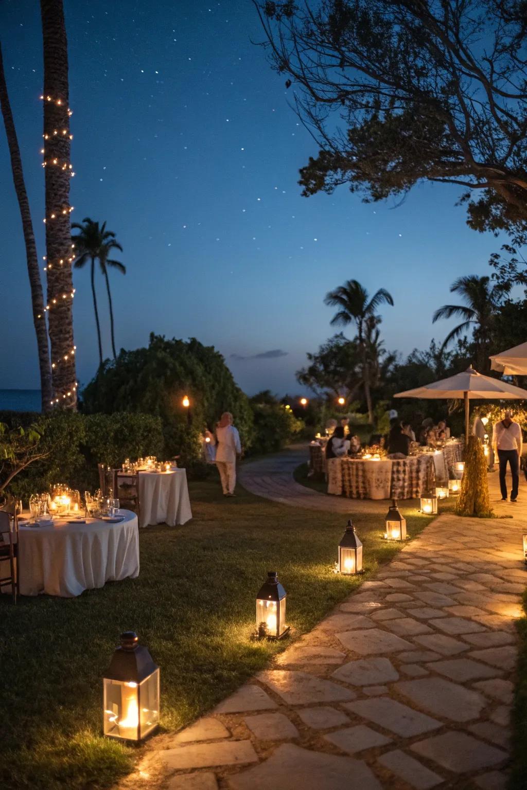 Set the mood with the warm glow of lanterns and candles.