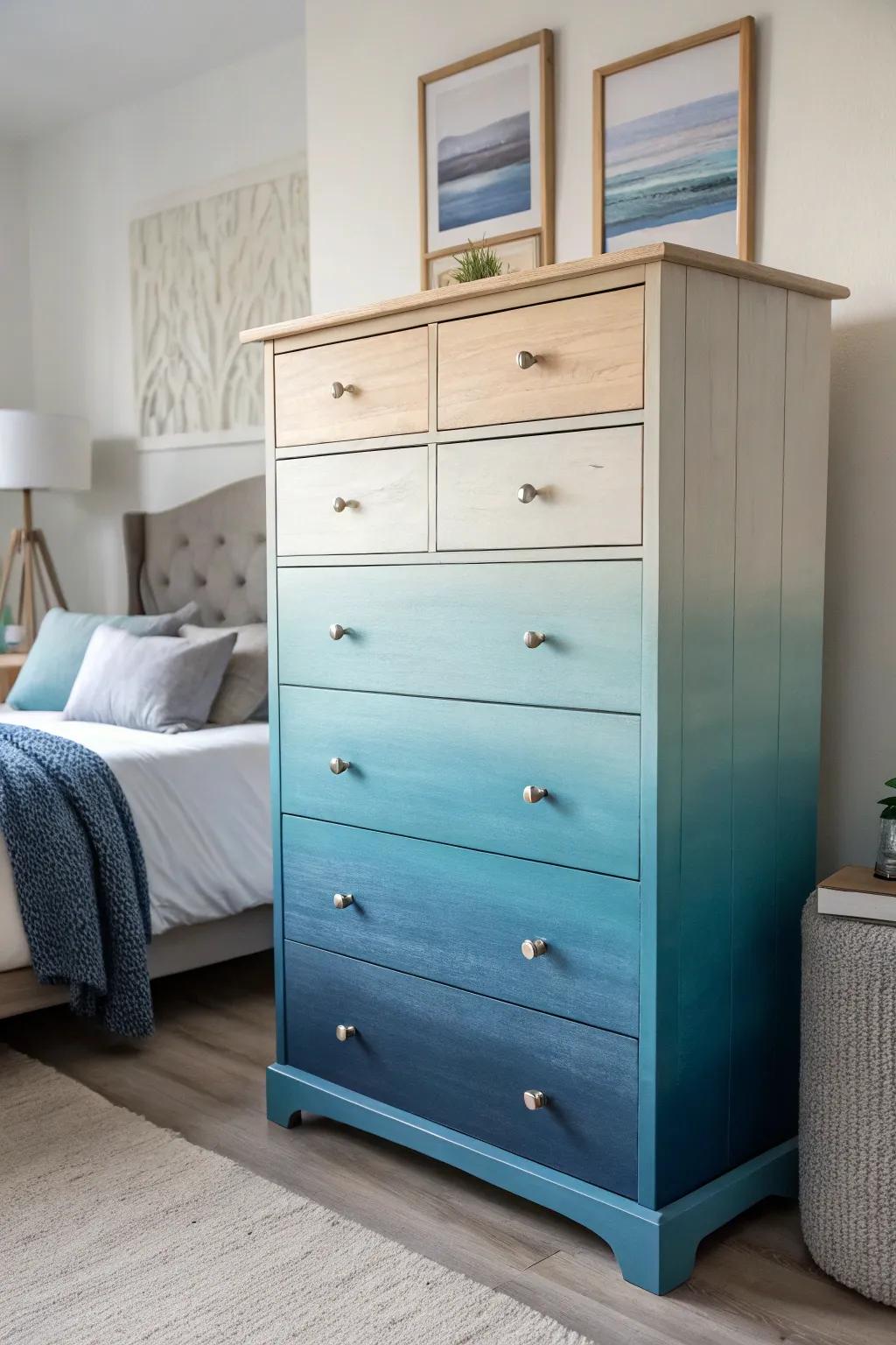 A gradient effect dresser adds visual interest and depth.