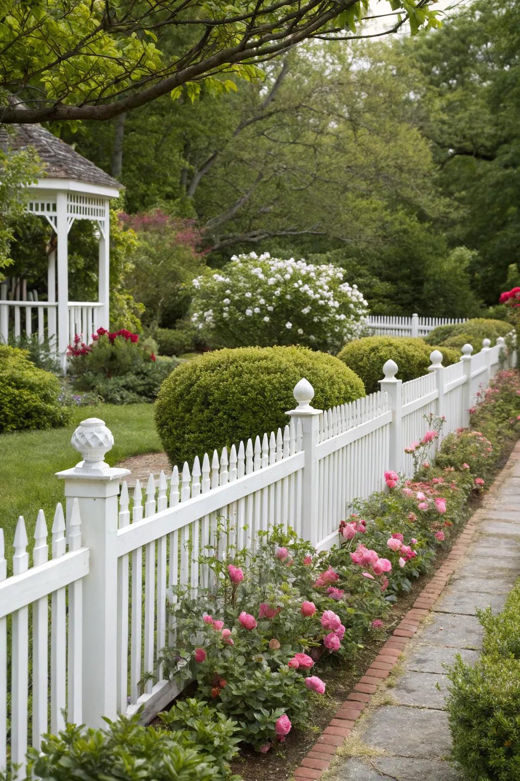 Classic white fences offer timeless elegance.