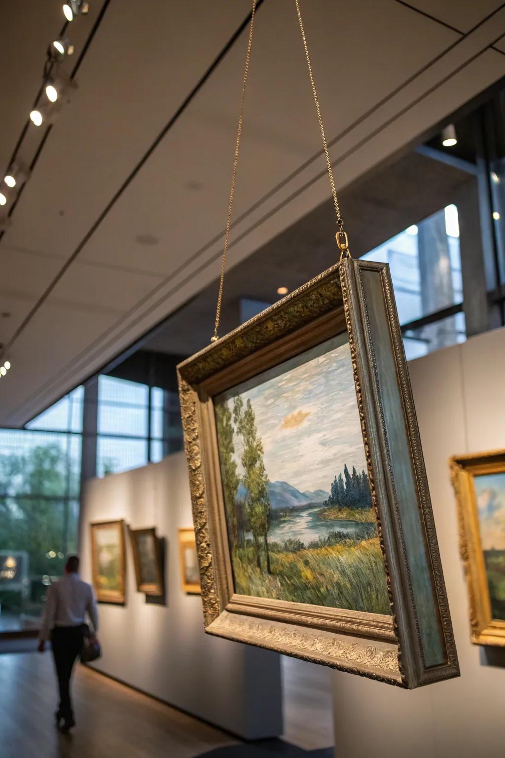 A floating frame imparting a contemporary vibe to a painting.