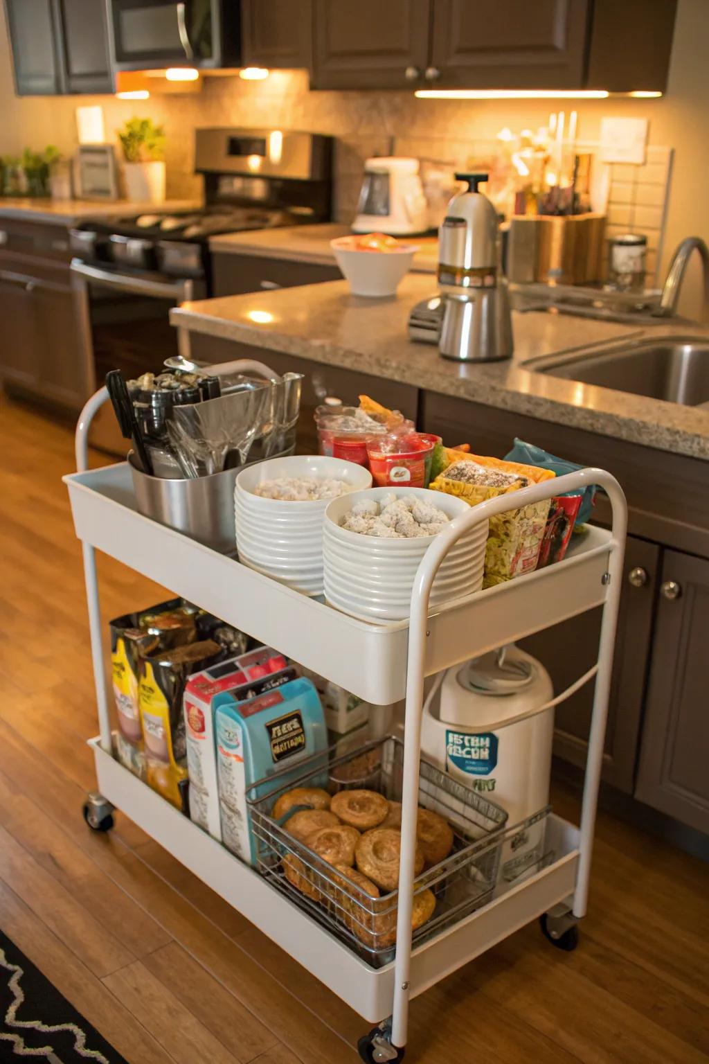 A portable trolley provides flexible and convenient storage.