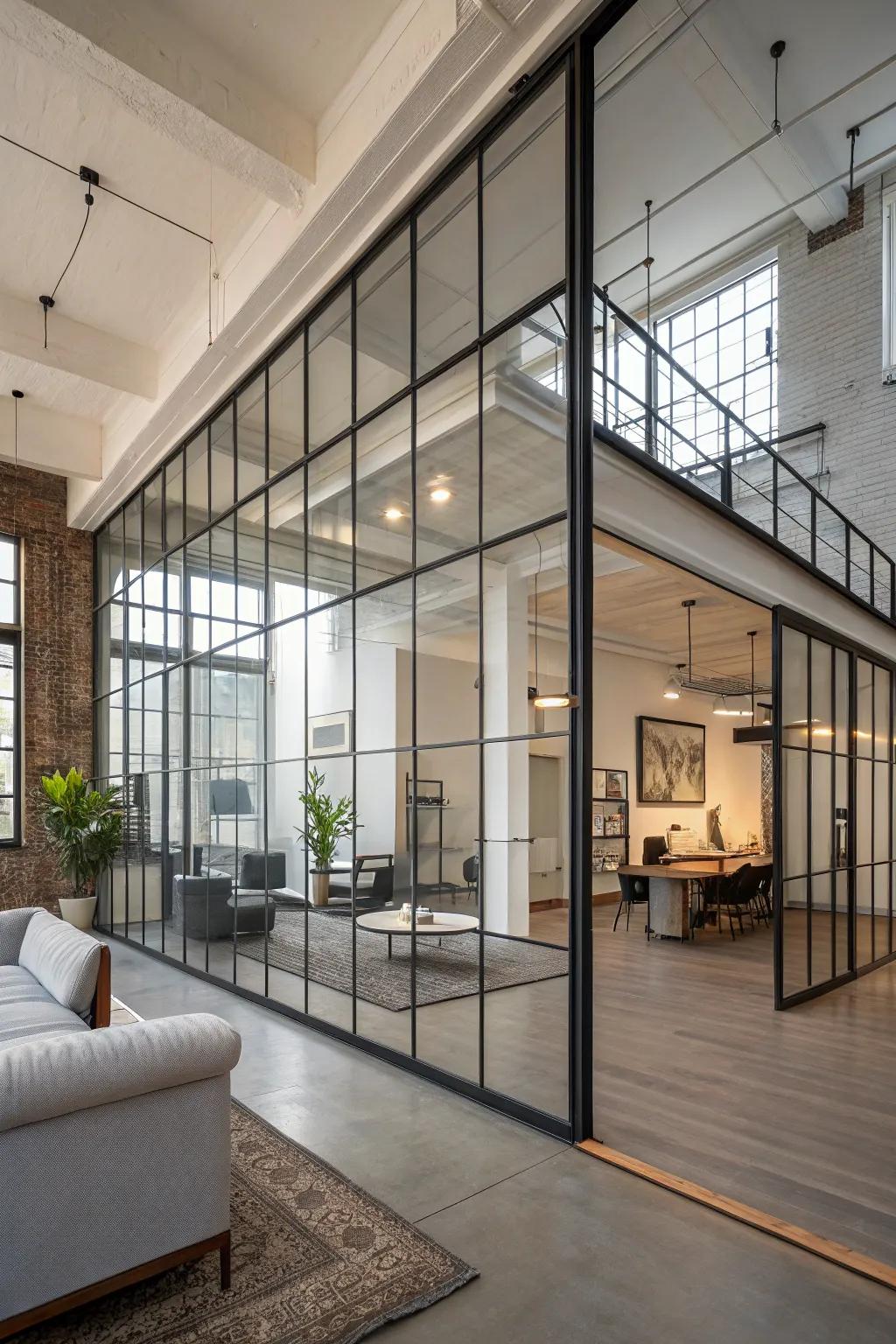 Glass panels divide while letting light penetrate.