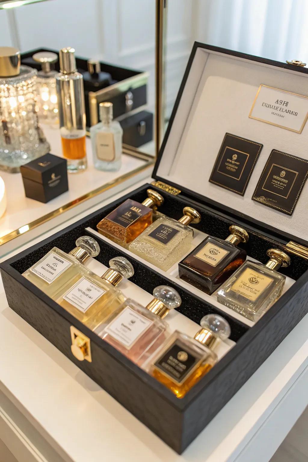 Customized shadow boxes offering a unique and personalized perfume display.