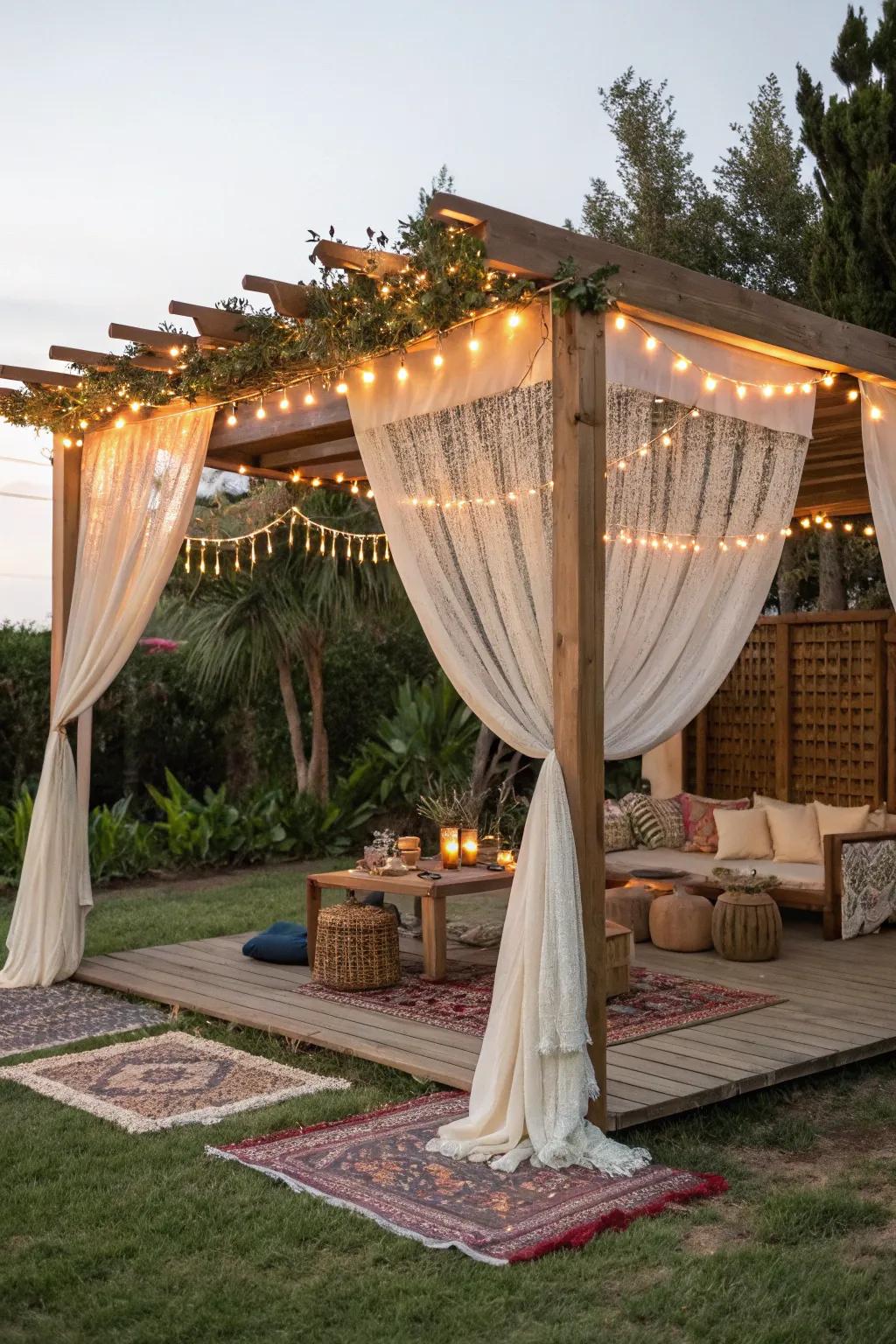Pergola tents offer a laid-back, bohemian charm.