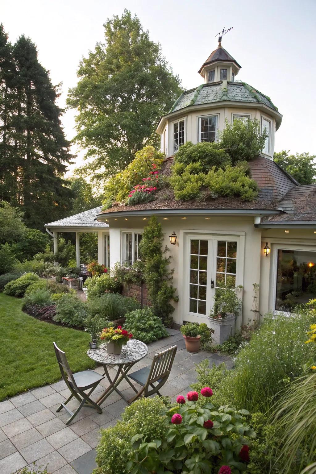 A cupola transformed into a charming rooftop garden.