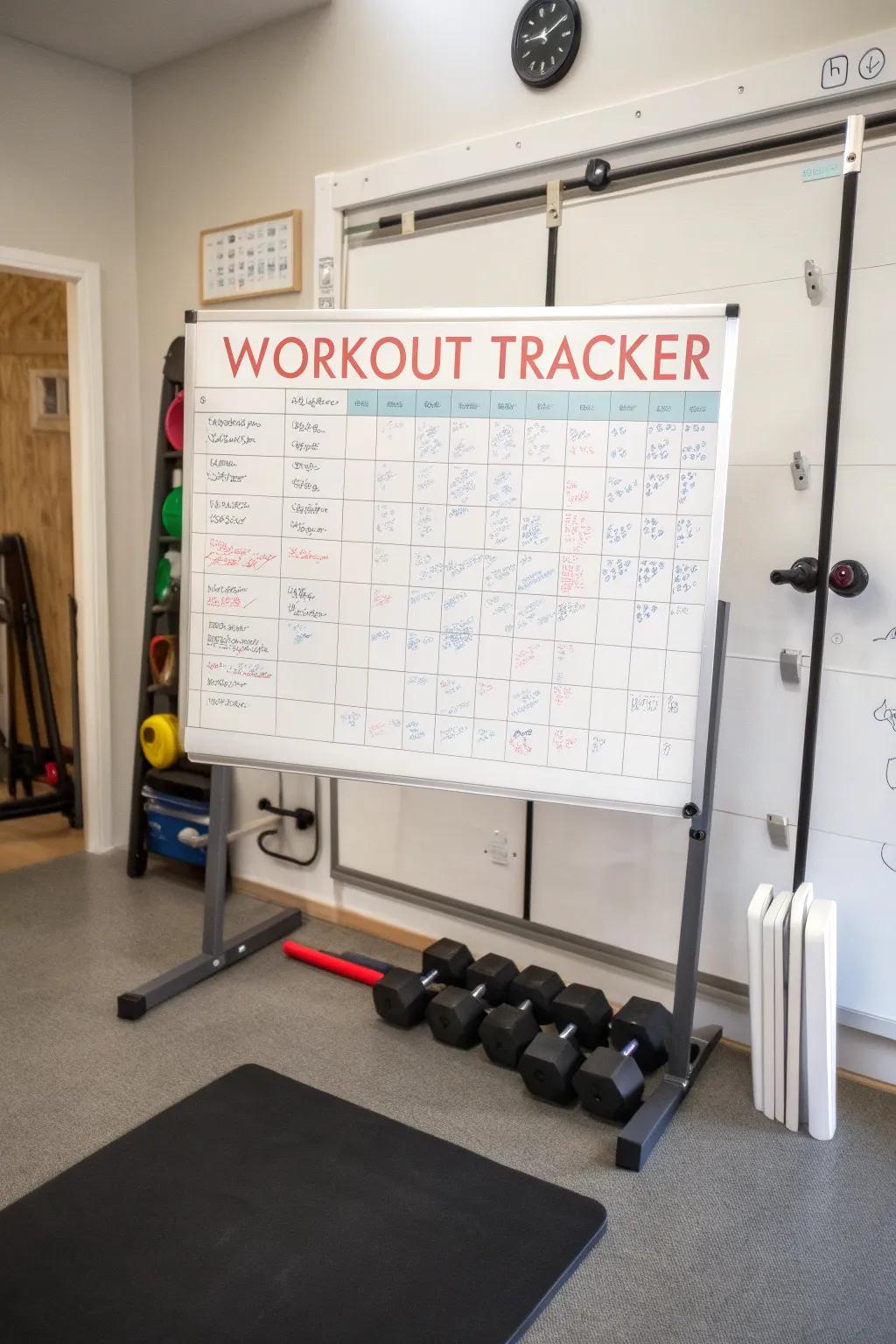 Stay motivated with a workout tracker on your whiteboard.