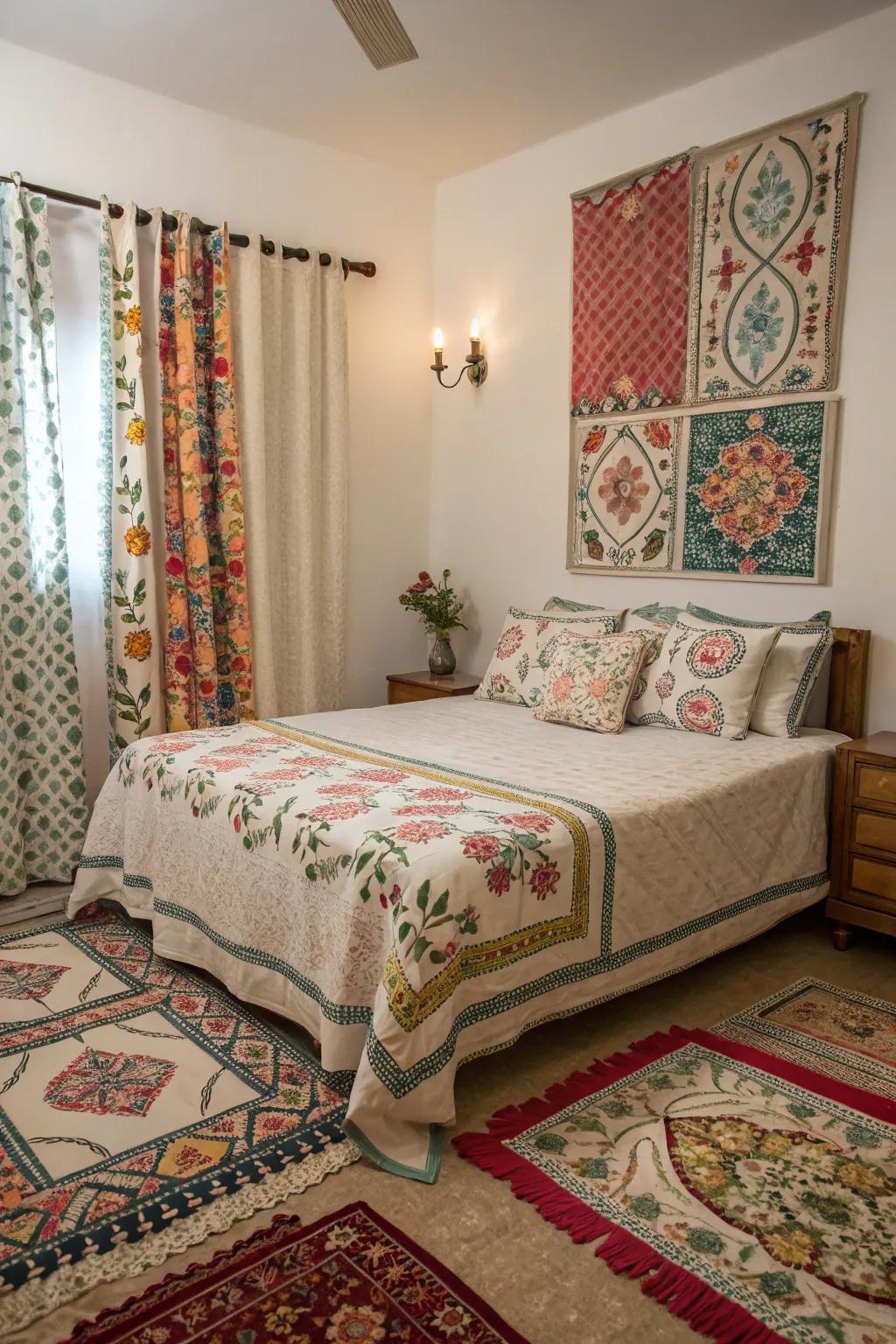 Patterned textiles add visual interest and coziness.