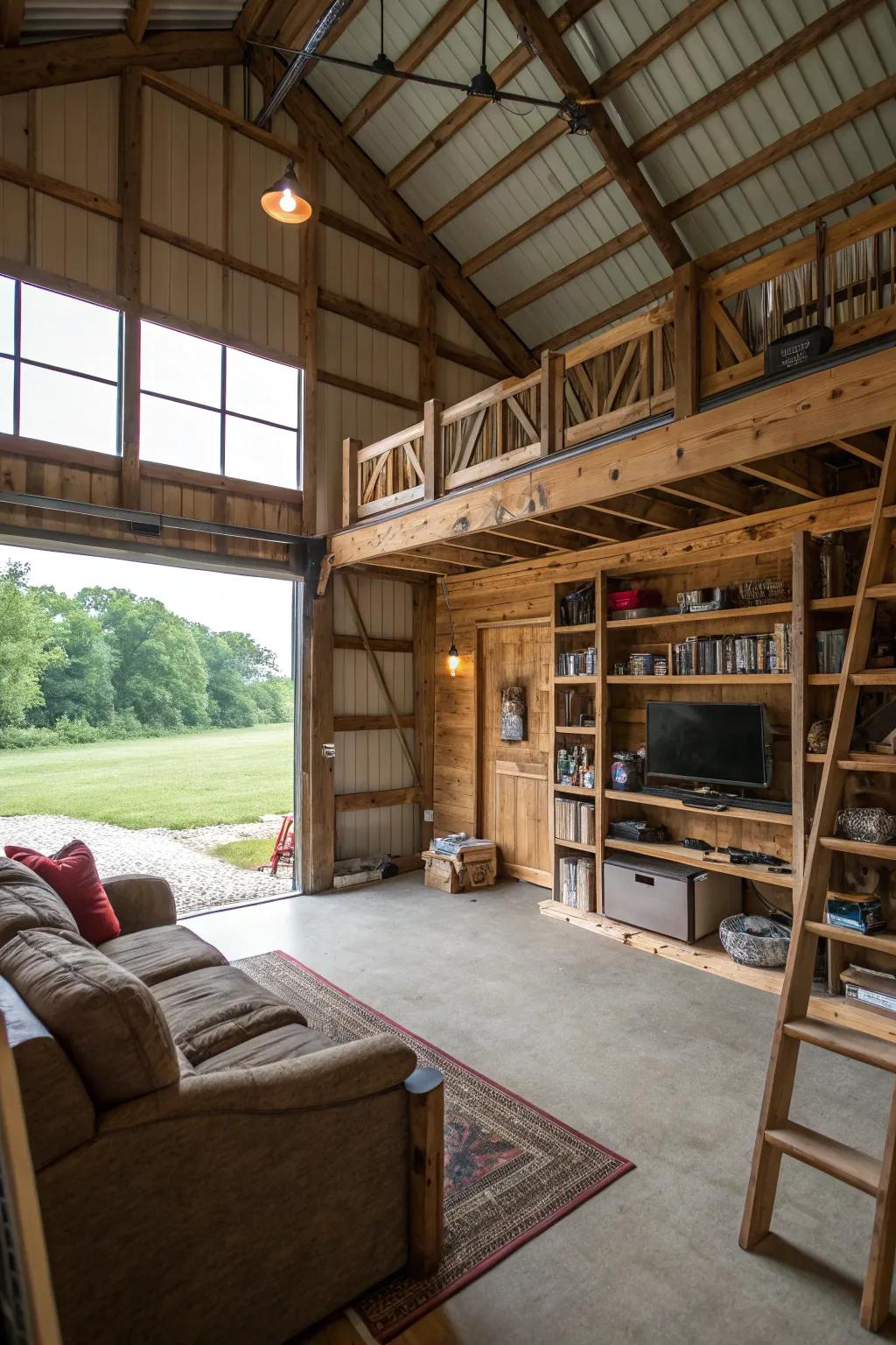 A loft area provides additional space and a cozy retreat.