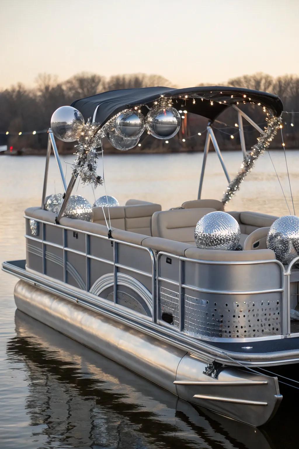 Futuristic pontoon with metallic flair and modern style.