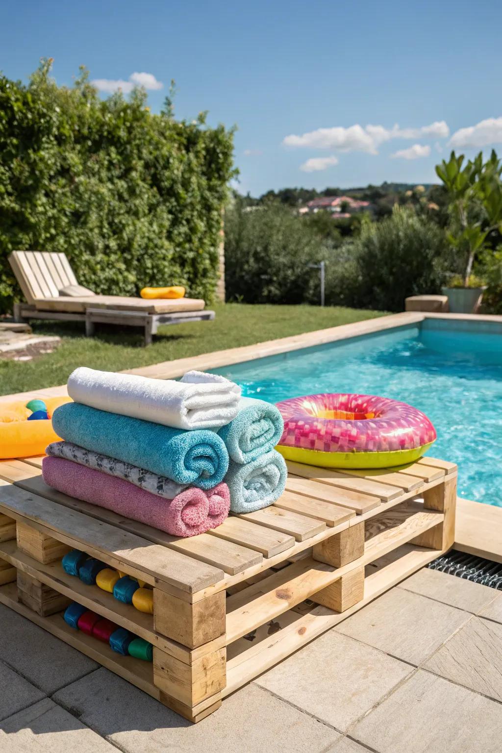 Wooden pallets presenting a rustic and functional storage solution.