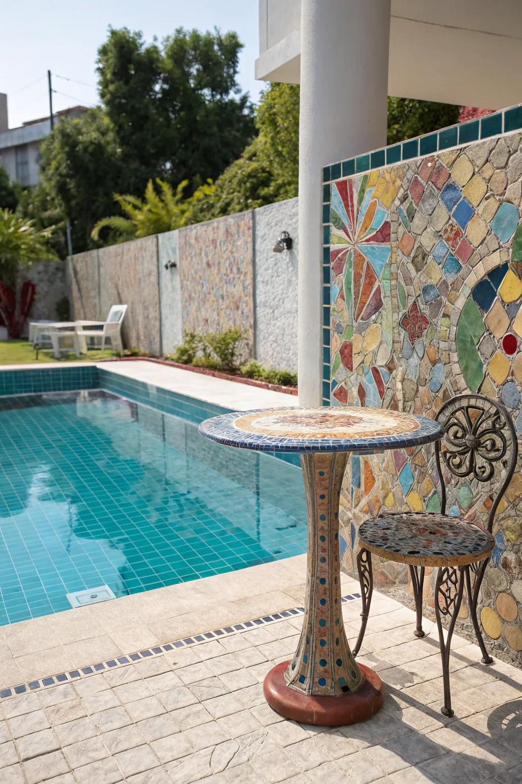 Mosaic patterns provide a vibrant and artistic touch to your poolside design.