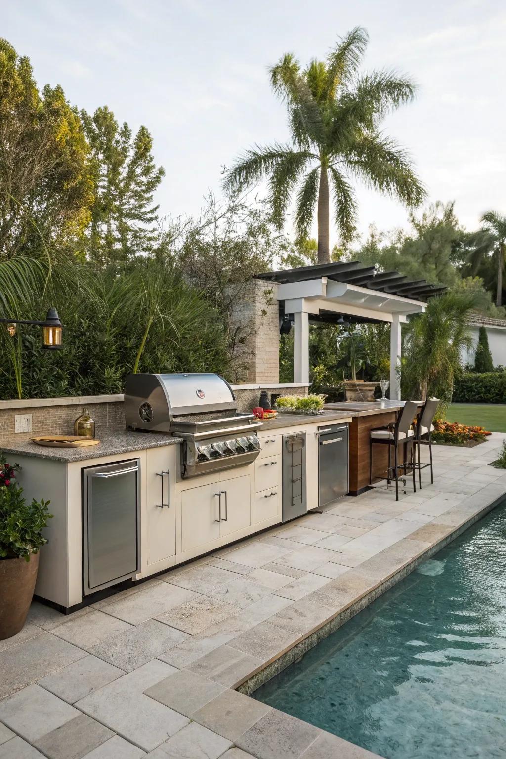 Elevate your pool parties with a convenient outdoor food prep zone.