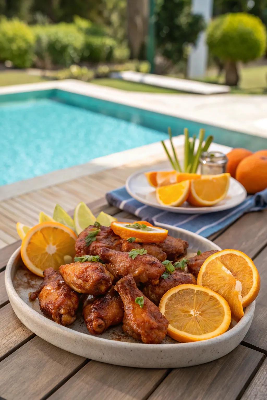 Spice up your meal with tangy chicken wings.