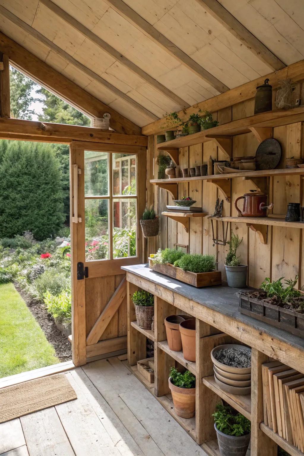 A potting shed with creative upcycling.