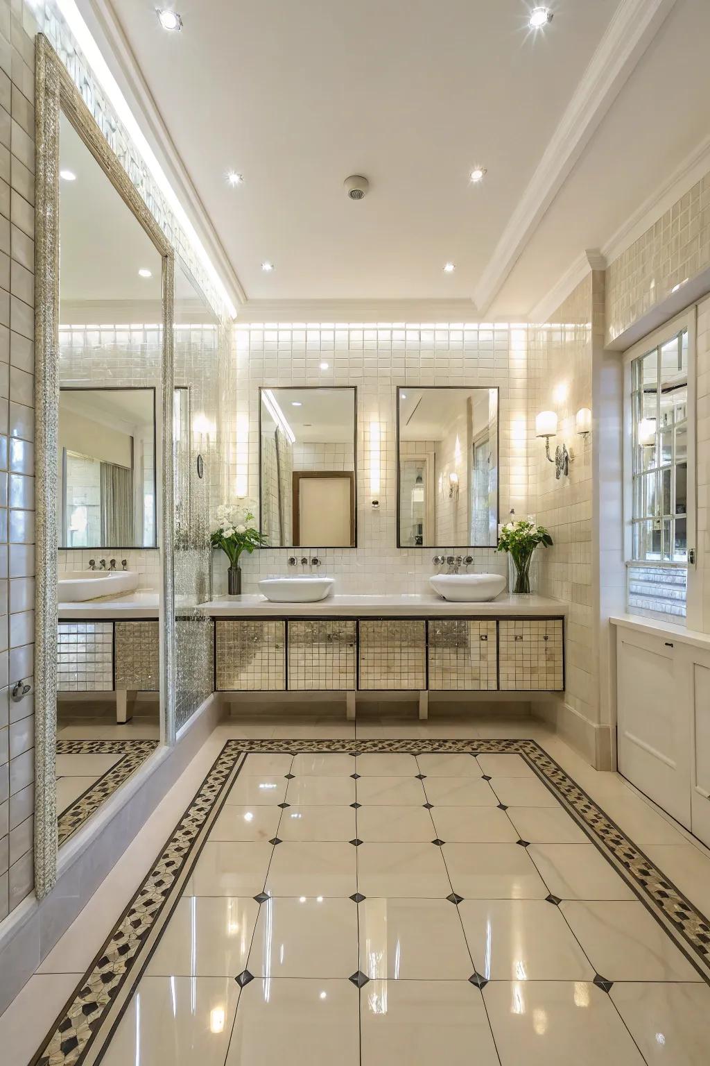 Reflective tiling can make a small powder room feel larger.
