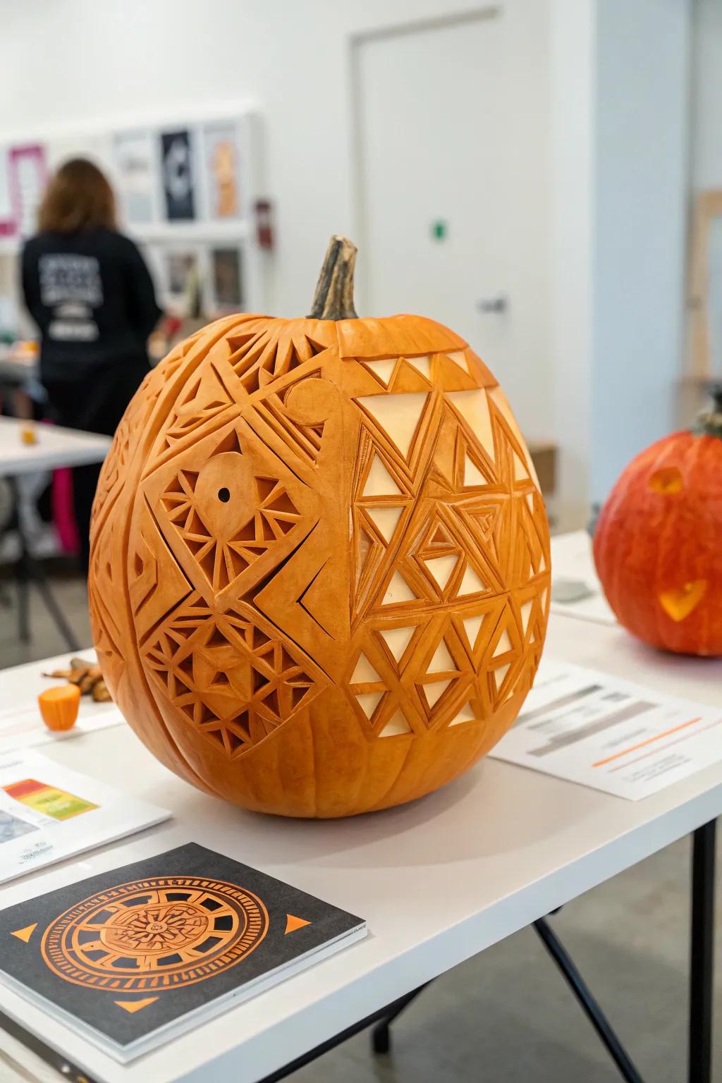 Abstract pumpkin face lending a modern, artistic flair.