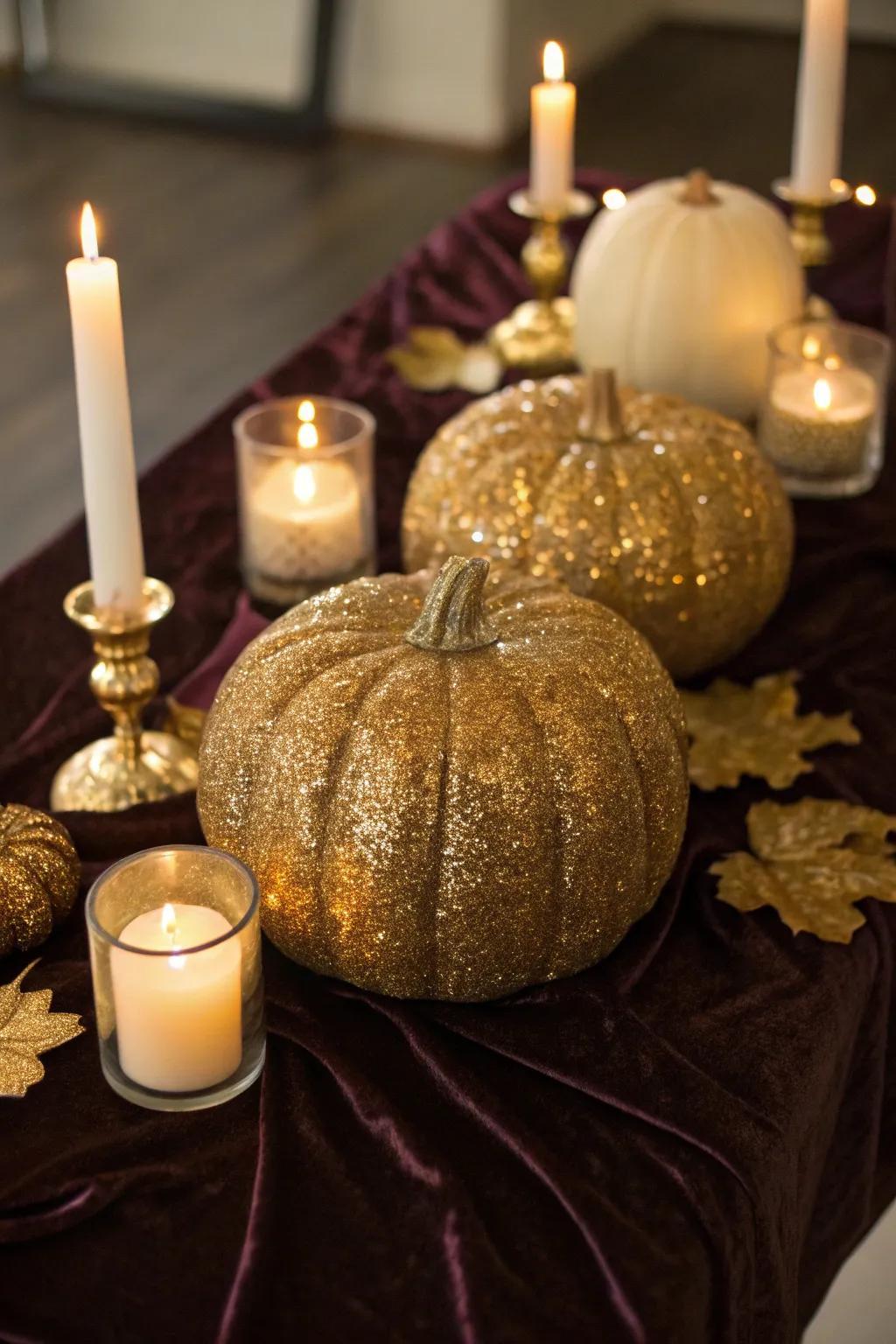 Craft a dazzling display using glamorous shine pumpkins.